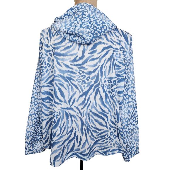 Alfred Dunner PXL Blue White Leopard Cheetah Print Hoodie - Picture 2 of 4